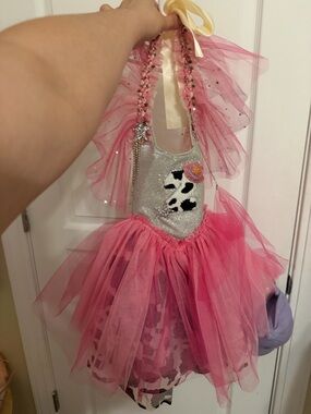 Girls Pink Tulle Dance Dress with Silver Sequin Bodice